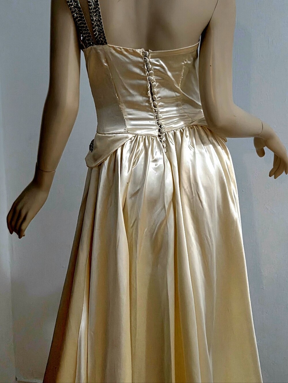 Vtg 1930s Liquid Satin Hand Beaded Jean Harlow Bridal Gown Superb - Picture 8 of 9